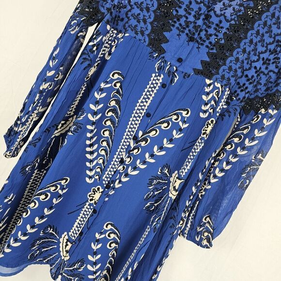 FLOREAT ANTHROPOLOGIE Black Blue Embroider Floral LISSE Peasant BOHO Dress 2 - Picture 10 of 10